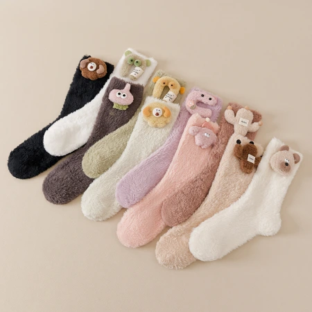 One-piece delivery of socks from the street stall for autumn and winter warmth, thickened coral fleece that doesn't shed, cartoon dolls in solid colors, cute sleep mid-calf socks, postpartum home socks, one-piece delivery One-piece delivery of socks from the street stall for autumn and winter warmth, thickened coral fleece that doesn't shed, cartoon dolls in solid colors, cute sleep mid-calf socks, postpartum home socks, one-piece delivery